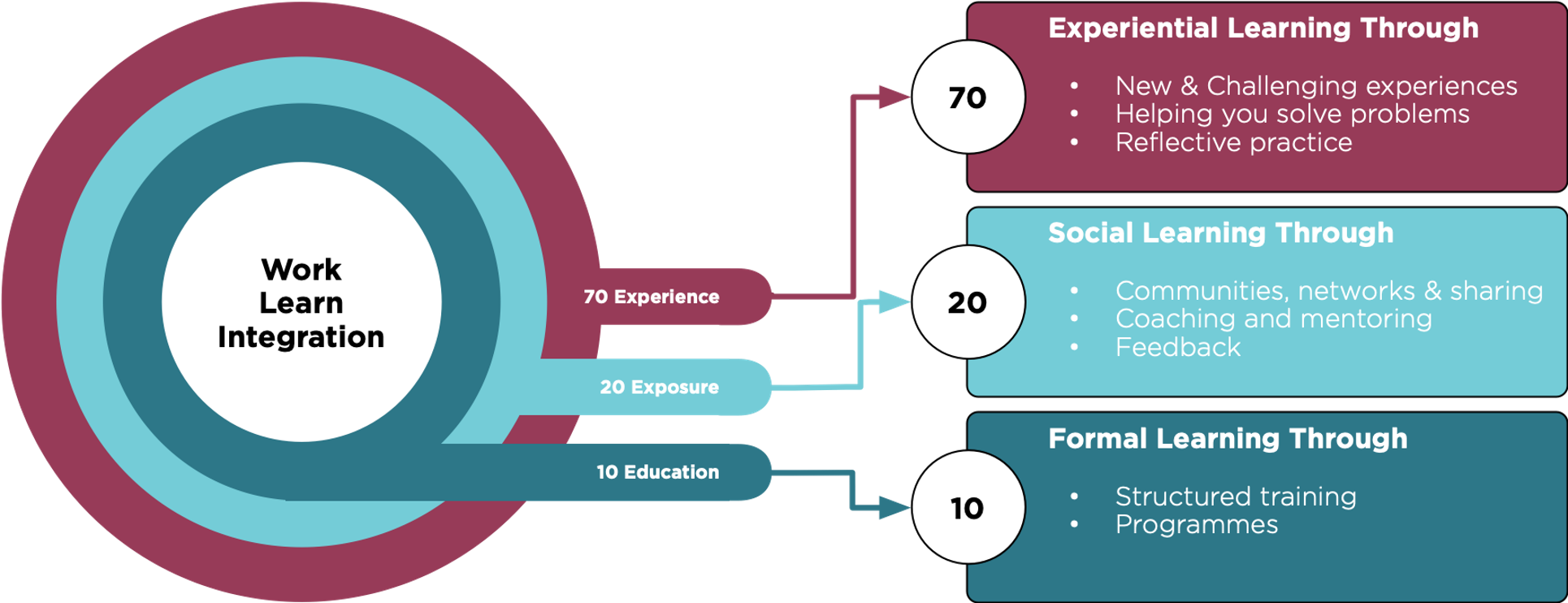 circles showing the 70/20/10 blended learning adoption